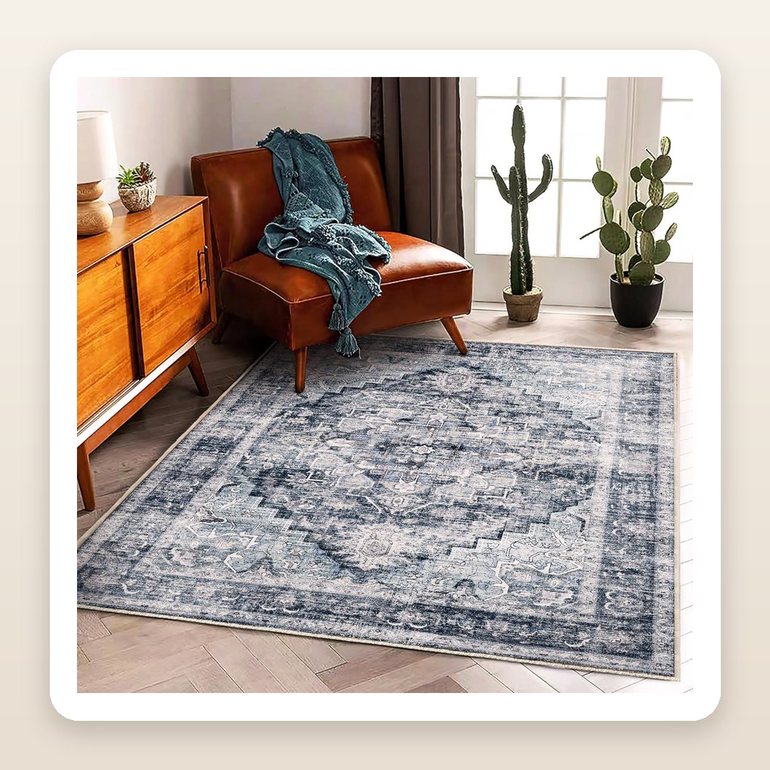 The Vintage Blue Rug That Looks Like a Thrifted Find (But It's Washable and Thin)