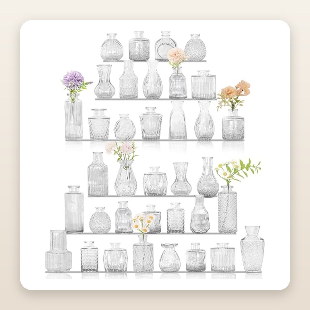 36 Vintage Glass Bud Vases for Dreamy Wedding & Table Centerpieces