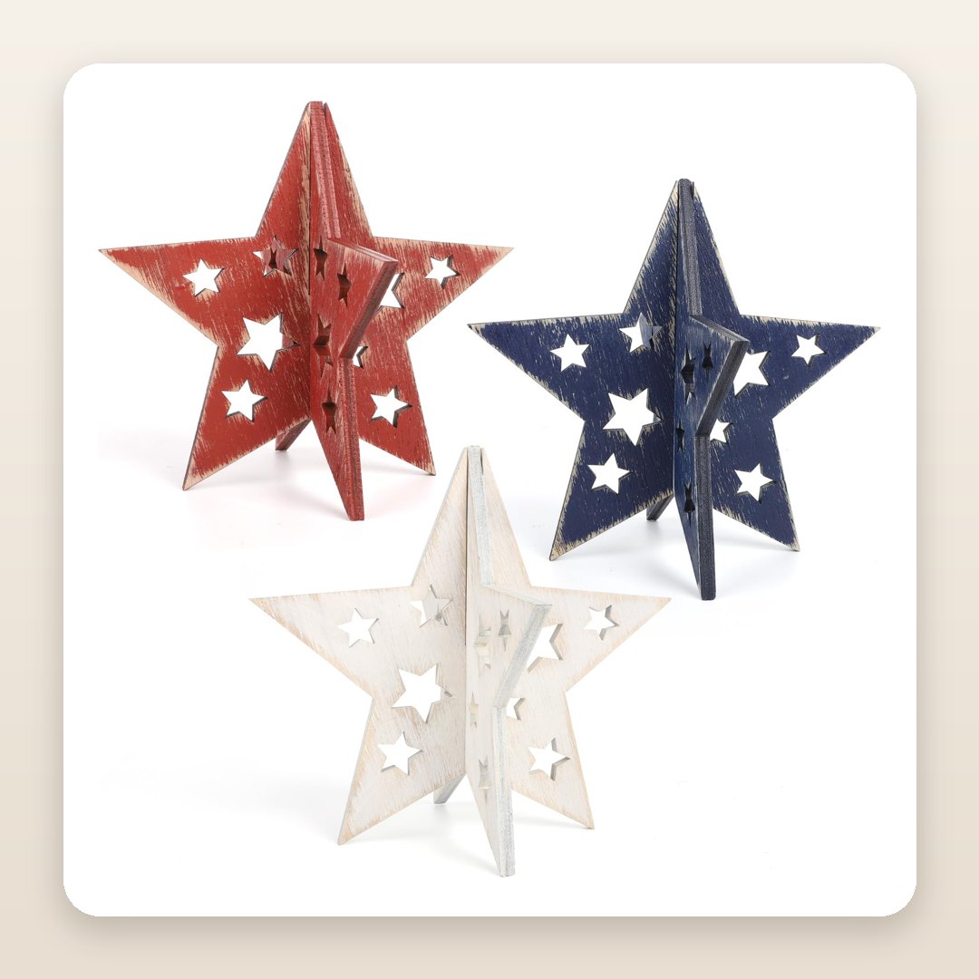 Vintage Wooden Stars That Dress a Shelf for the 4th in Two Minutes