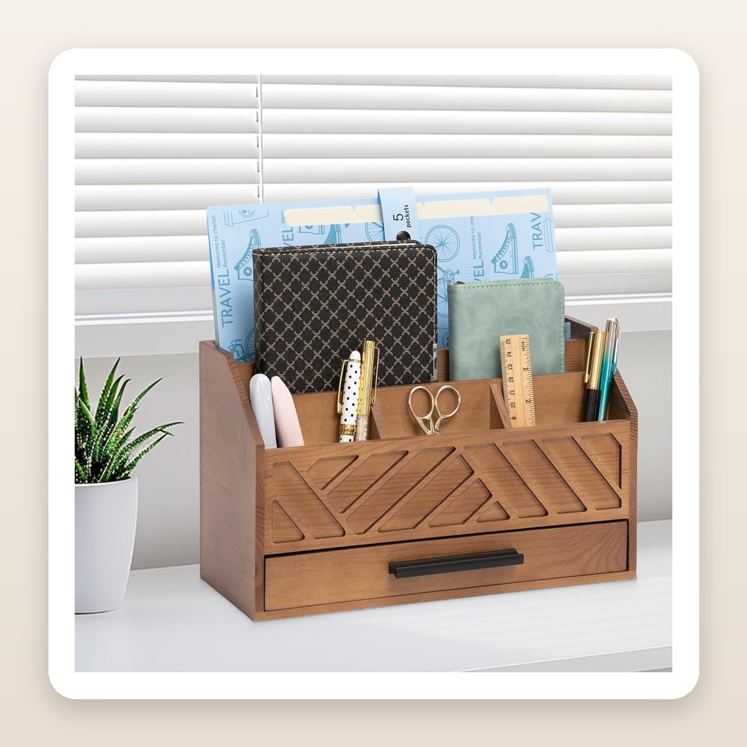 The Wood Desk Organizer With a Drawer That Makes a Desk Look Calm and Put-Together