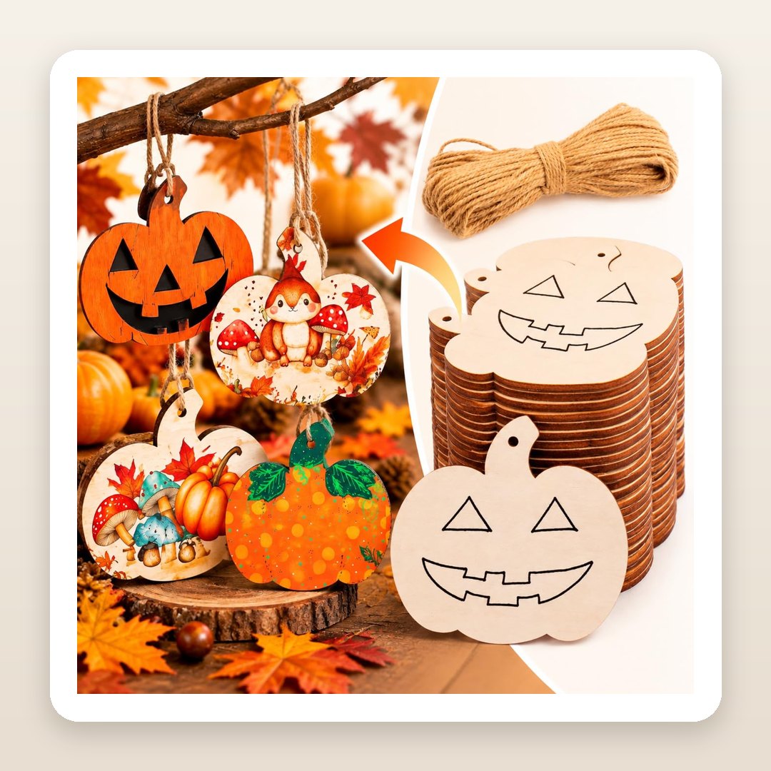 Paint Pumpkins Ideas DIY: 45 Wooden Pumpkin Cutouts Ready to Paint and Hang on Twine