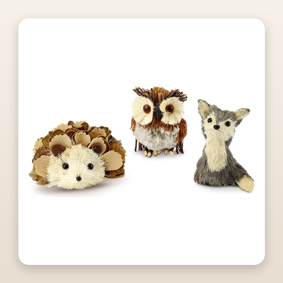 Whimsical Fall Decor: The Woodland Trio Made From Real Sisal, Twigs and Leaves