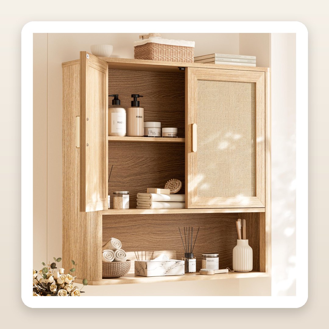 Bathroom Decor Ideas: The Woven-Door Wall Cabinet That Hides Everything Over the Toilet